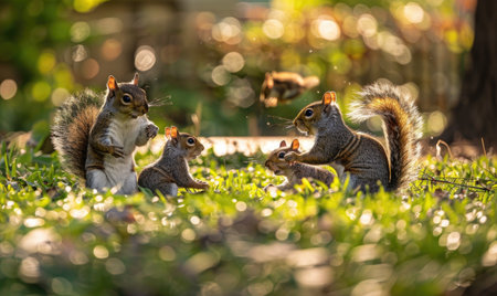 Squirrel playing with other squirrelsの素材