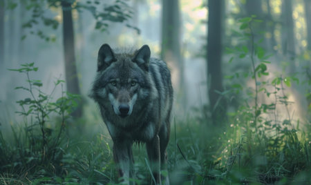 Wolf stalking prey in the forestの素材