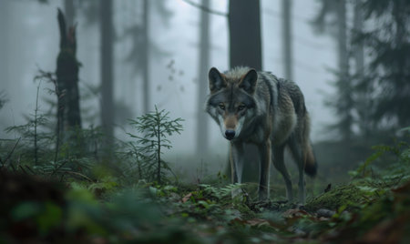 Wolf stalking prey in the forestの素材