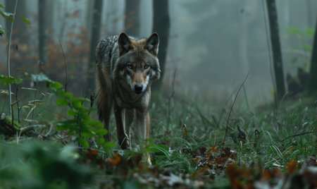Wolf stalking prey in the forestの素材