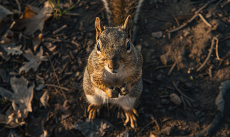 Top view of a squirrel standing on hind legsの素材