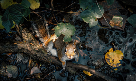 a squirrel resting on a branchの素材