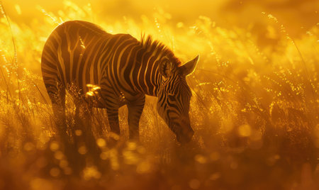 Top view of a zebra grazing in the savannahの素材