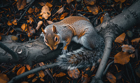 a squirrel resting on a branchの素材