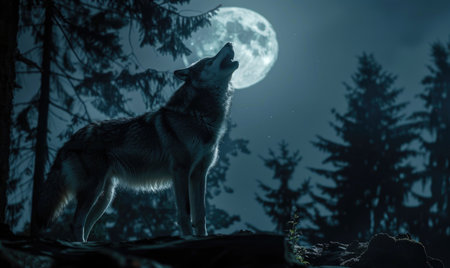 Wolf howling at the moonの素材