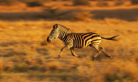 Zebra running across the plains, dynamic movementの素材