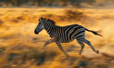 Zebra running across the plains, dynamic movementの素材