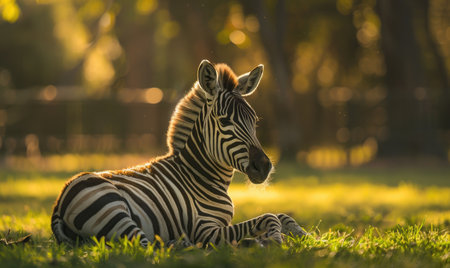 Zebra lying down in the grass, restingの素材