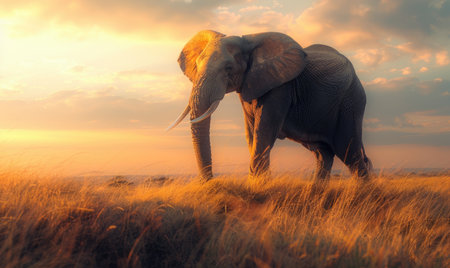 Elephant standing on a hill overlooking the plainsの素材