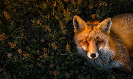 Top view of a fox prowling through the forestの素材