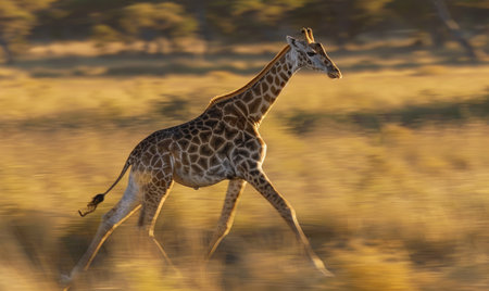 Giraffe running across the plains, dynamic movementの素材