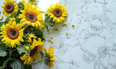 Top view of a white quartz countertop with autumn herbariumの素材
