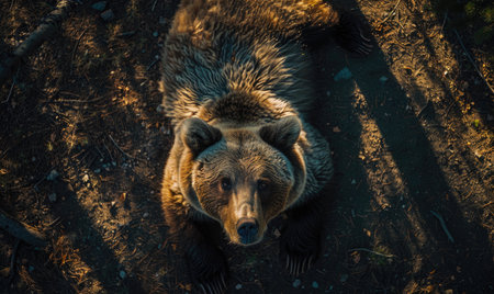 Top view of a bear lying in the shadeの素材