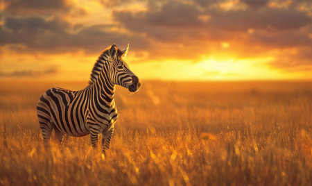 Zebra silhouetted against the setting sunの素材