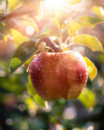 Apple with a bit of sunlight creating a lens flareの素材