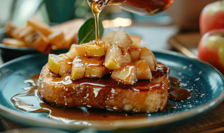Apple syrup on a stack of crispy wafflesの素材