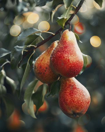 Close-up of pears on branchesの素材