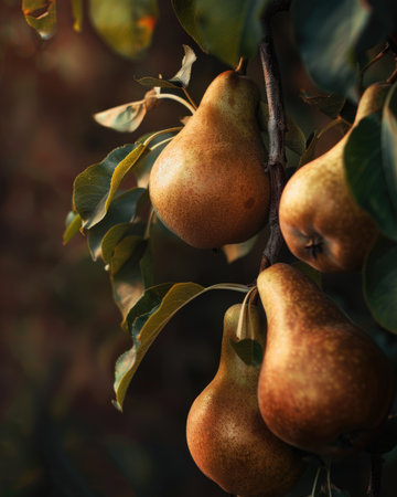 Close-up of pears on branchesの素材