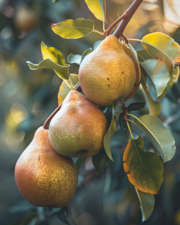 Close-up of pears on branchesの素材