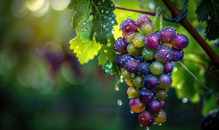 Grapes on the vine with morning dewの素材