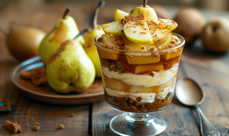 Pear and gingerbread trifle in a glassの素材