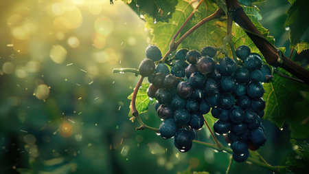 Ripe grapes in a vineyardの素材