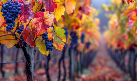 Vineyard in autumn with colorful leaves on grapevinesの素材