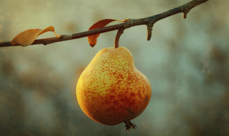 Single pear with a golden hueの素材