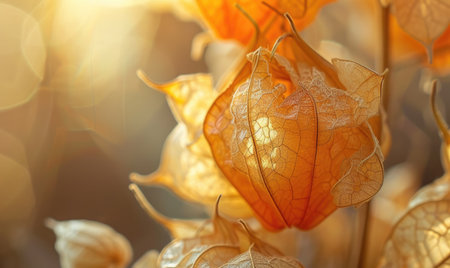 A close-up of physalis with a blurred backgroundの素材