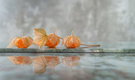 A few physalis on a marble slabの素材