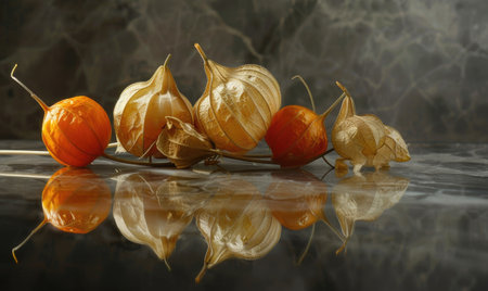 A few physalis on a marble slabの素材
