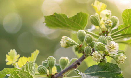 Close-up of flowering fig branchesの素材