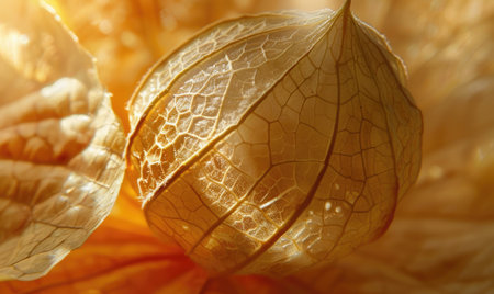Close-up of physalis with a focus on the fruit's surfaceの素材