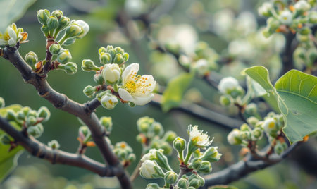 Close-up of flowering fig branchesの素材