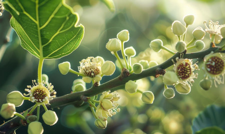 Close-up of flowering fig branchesの素材