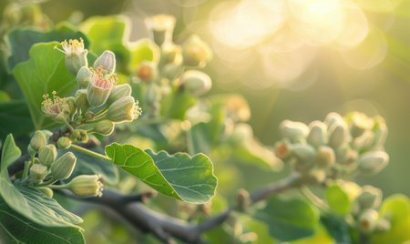 Fig tree blossoms and young figs, close-upの素材