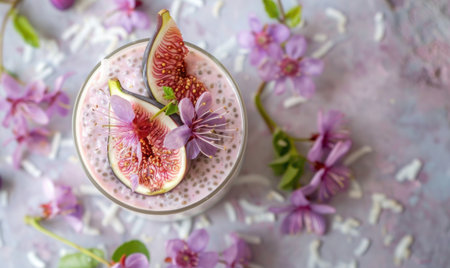 Fig and coconut chia pudding with a fig garnishの素材
