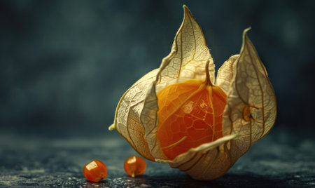 Detailed macro of physalis with the husk tornの素材