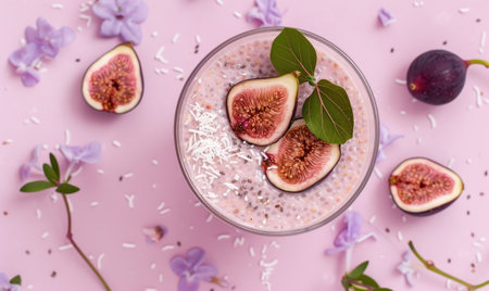 Fig and coconut chia pudding with a fig garnishの素材