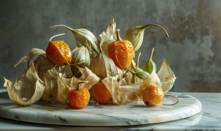 A cluster of physalis with some husks openの素材