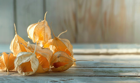 A cluster of physalis with their husksの素材