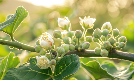 Close-up of flowering fig branchesの素材