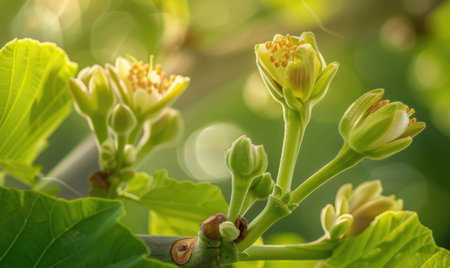 Fig tree blossoms and young figs, close-upの素材