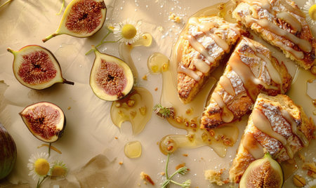 Fig and honey scones with a drizzle of honey glazeの素材