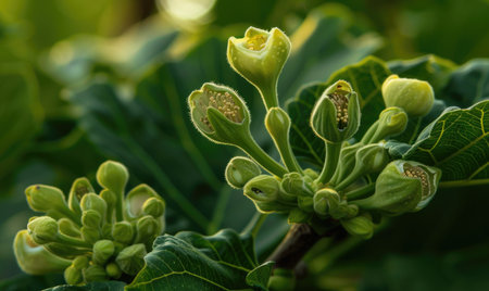 Fig tree blossoms and young figs, close-upの素材