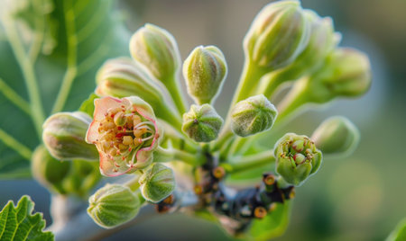 Fig tree blossoms and young figs, close-upの素材