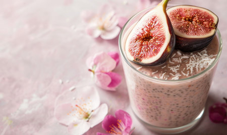 Fig and coconut chia pudding with a fig garnishの素材