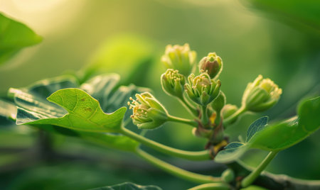 Fig tree blossoms and young figs, close-upの素材