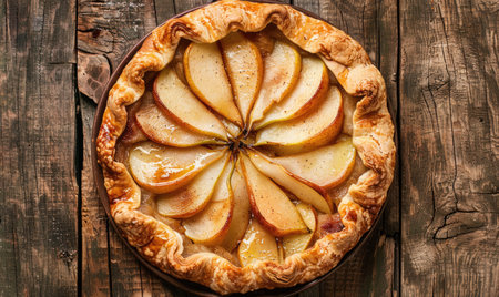 Rustic pear galette with a flaky crust, top viewの素材