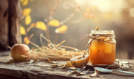 Quince jelly on a rustic wooden tableの素材